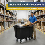 8 Cubic Foot 500 lb. Trash Cube Truck, Black Commercial Laundry Cart, Construction Trash Recycling Trolley, Industrial Garbage Wagon Transportation, Rolling Waste Bin