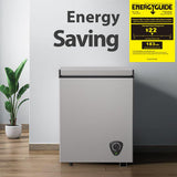 3.5 Cu.Ft Small Chest Freezer, Mini Deep Freezer with Removable Basket, Adjustable Temperature, Free Standing Top Open Door Energy Efficient Compact Freezer for Apartment, Home, Office, Garager，Gray