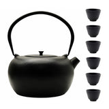 SECHUDO 67.6oz Large Cast Iron Teapot and Cups Set, Black Enameled Tea Kettle for Stovetop, Heavy and Durable Tea Pot with Stainless Steel for Loose Tea, Chinese Tea Set for Gift, 2000ML