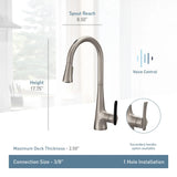 Moen S7235EVBL Sinema Smart Faucet Touchless Pull Down Sprayer Kitchen Faucet with Voice Control and Power Boost, Matte Black