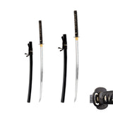HMS Japanese Samurai Katana and Wakizashi Daisho Combo Set, Iron Tsuba, Hand Forged, Stainless Steel, Black Wooden Scabbard, Unsharpened