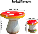 RKGOMDMU Mushroom Table and Stool Set Outdoor Garden Decor – Red Mushroom Resin Patio Stool, Whimsical Mushroom Statue for Yard, Lawn, Balcony, Fairy Garden, Kids Play Area