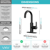 VXV Black Bathroom faucets Single Handle 360° Swivel Gooseneck Spout Optional Deckplate Bar Sink Faucet with Pop-up Drain and Hoses Matte Black