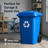 Getzi Blue Recycle 95-Gallon Wheeled Rectangular Trash Can with Hinged Lid