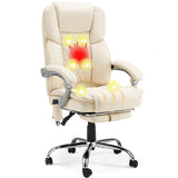 HOMREST Executive Office Chair with Footrest, 6-Point Massage Office Chair with Reclining Backrest, Heated Leather Computer Chair for Home Office(Cream)
