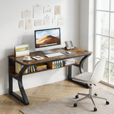 LUKYRA 47 Inch Computer Desk with Storage, Office Desk, Large Legroom, Sturdy U-Shaped Metal Frame Study Table, Home Rustic Brown