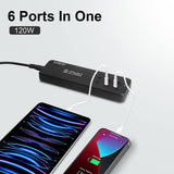 120W USB C Charging Station GaN 6 Port USB (100W Max) Desktop Charging Hub Block Fast Charger for MacBook Pro/Air, iPhone 17/16/16 Pro/15, Laptop, Tablet, iPad Pro, Galaxy and More, Black