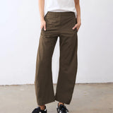 SeeLuNa Women Barrel Travel Pants Elastic Waistband Tapered Leg Baggy Mid Rise Work Trousers Lounge Pant with Pockets(Coffee,M)