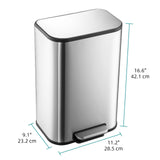 Takywep Bathroom Trash Can with Lid, 12L / 3.2 Gallon Stainless Steel Garbage Can with Foot Pedal & Removable Inner Bucket, Rectangular Small Step Waste Bin for Kitchen Living Room (Silver)