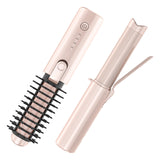 Youbella Cordless Hair Curling Iron Brush, Portable Travel Hair Curler, Mini 1.5″ Heated Round Brush, 3-in-1 USB Rechargeable Straightening Wand for Styling & Smoothing, 200 Million Ionic Care, Pink