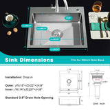 TSIBOMU 22" Kitchen Sink Drop in, 22" x 18" Single Bowl Sink Topmount 18 Gauge Stainless Steel Kitchen Sink (Brushed)