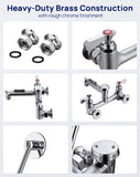 [CA avail] Sepaitek Commercial Mop Sink Faucet 8" Center, Heavy-Duty Wall Mount Utility Faucet with Vacuum Breaker 3/4" Hose Thread, Industrial Outdoor Laundry Slop Hot and Cold Hose Bib, Brass Casted