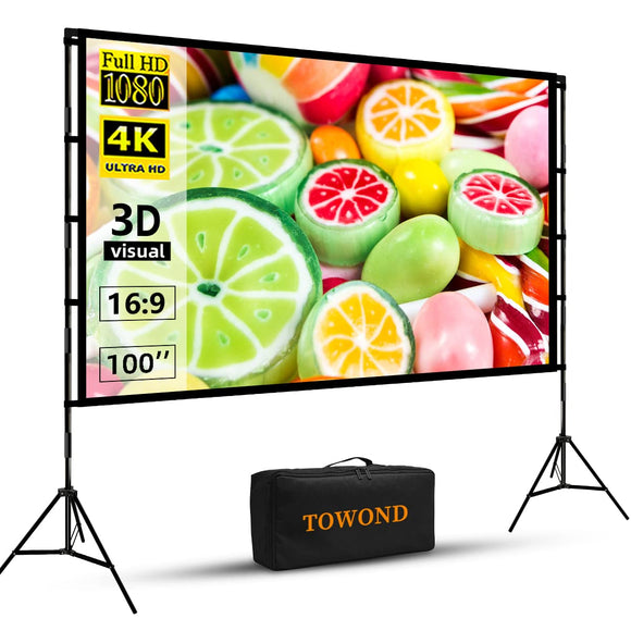Projector Screen with Stand, 100 inch Outdoor Projector Screen Portable Indoor Projection Screen TOWOND