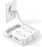 15 Ft Long Extension Cord with Ultra-Thin Flat Plug, 8 Widely Spaced Outlets & 4 USB Ports (2 USB C), 1080J Surge Protected Power Strip for Home Office, College Dorm Room Essentials, Wall Mount