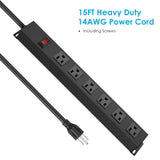 HHSOET 6 Outlet Heavy Duty Power Strip, 14AWG Extension Cord Black, 15FT, 3
