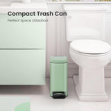 Small Bathroom Trash Can with Lid Soft Close, Step Pedal, 6 Liter / 1.6 Gallon Stainless Steel Garbage Can (Matt Green) Cesun