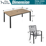 PHI VILLA Outdoor Dining Set for 6& 65”Wood-Like Metal Table