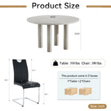 SSLine Faux Mars Stone Round Dining Table Set for 2 w/Black Leather Chair