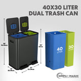 18.5 Gallon (70L) Dual Compartment Kitchen Trash Can - Hands-Free Step Pedal