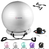 NEUMEE Yoga Ball Chair with 65cm Exercise Ball & 2 Resistance Bands, Stability Base for Home Office, Yoga, Pilates & Fitness, Balance Ball for Posture, Core Strength & Low Impact Workouts (Grey)