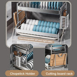 Stainless Steel Dish Drying Rack, Metal Dish Drainer for Kitchen, 2 Tier Dish Racks for Kitchen Counter, Large Capacity Plate Organizer for Kitchen(Large)
