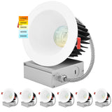 LUXRITE 4 Inch LED Recessed Lighting with Junction Box, 18W, CRI 90, 5 Color Selectable 2700K-5000K, 1500 Lumens, Regressed LED Downlight, 40° Spotlight, Dimmable, Wet Rated, IC Rated (6 Pack)