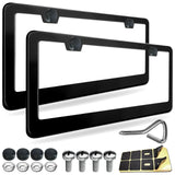GNSZSN License Plate Frames - 2 Pack Matte Black Universal Aluminum Metal Car Tag Frame for Front and Rear Number Holder with Screws & Caps