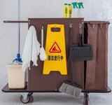 Multifunctional Housekeeping Caddy, Compact Service Trolley, Hotel Cleaning Cart with Removable Canvas Bags & Locking Wheels for Housekeeping Hotels Apartment a
