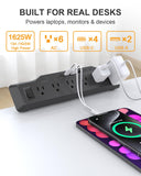 Desk Clamp Power Strip Surge Protector, 6 Outlets, Flat Plug, 1800J, 4 USB-C Ports (Any Port 35W), for Home & Office, Flame-Retardant PC-ABS Housing, Fits 1.96" Desk Edge, Black