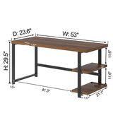 FOLUBAN Modern Computer Desk, Wood Home Office Desk, Study Writing Gaming Table Workstation with Storage Shelves for Living Room Bedroom, Rustic Walnut, 53 Inch