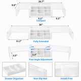 OPNICE Clear Acrylic Desk Organizers and Accessories, Dual Monitor Stand Riser with Drawer and 2 Pen Holders, Desk Shelf Printer Stand for Office Workspace Organizers, Desktop Organization (Transparent)