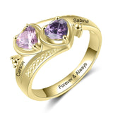 Customized 10k white gold 2 Birthstones Ring for Women Mother's Ring Personailzed 14k yellow gold Birthstone Ring Family Rings Mom Jewelry Mother and Daughter Rings with 2 Birthstones(Yellow Gold)