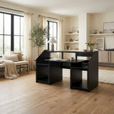 Bison office Industrial-Style Metal Wood Veneer Music Studio Desk, Music Production Workstation Study Writing Home Office Computer Desk, Black