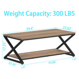 HSH Rustic Farmhouse Coffee Table, Modern Minimalist Wood and Metal Living Room Table, 2 Tie Rectangle Center Table with Storage & Display Shelf, Simple Office Cocktail Tea Table, Rustic Oak, 39 Inch