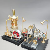 MechPuConToy Steam Engine Model with Boiler and GF-01 Workshop DIY Kit, SE-03 Full Metal Stationary Mill Beam Engine Steam Engine Model Kit That Works with Generator and Lamp Stand (65PCS)