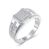 Oseew Round Cut Moissanite Rings Wedding for men Hip Hop Iced Out Luxury Men's Moissanite Ring sterling silver/ 10k 14k 18k gold Cross Design (white gold)