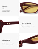 SOJOS Trendy Cat Eye Polarized Sunglasses for Women Men, Retro 90s Y2K Small Thin Rectangle Sunnies SJ2670, Dark Red/Yellow Tint (Light Tint: Low-polarization)