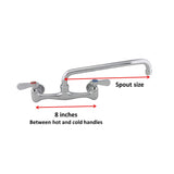 AA Faucet 8" Wall Mount Commercial Compartment Sink Faucet with 16" Swivel Spout for Restaurant Kitchen, NSF Approved