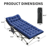 Aivernses Camping Cot, Camping Cot for Adults, Heavy Duty Folding Bed with Mattress，Portable Cot Bed with Carry Bag, Outdoor & Home Office Nap, Max Load 600 LBS, Blue