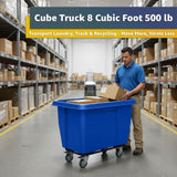 8 Cubic Foot 500 lb. Trash Cube Truck, Blue Commercial Laundry Cart
