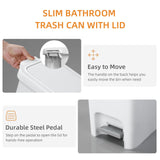 Small Trash Can for Narrow Spaces, Rust-Proof Wastebasket Small Garbage Can for Bathroom
