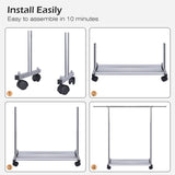 MISSLO Short Clothing Racks for Hanging Clothes with Bottom Shelves and Wheels Heavy Duty Rolling Clothes Rack Kids Clothing Rack for Adult Coat, Closet, Wardrobe