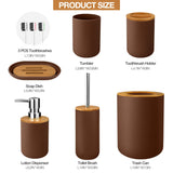 Bathroom Accessory Set, 6 Pcs Bathroom Essential Includes Toothbrush Holder, Toilet Brush with Soap Dispenser, Toothbrush Cup, Soap Dish, Trash Can (Brown, Bamboo)