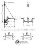 [CA avail] Sepaitek Commercial Mop Sink Faucet 8" Center, Heavy-Duty Wall Mount Utility Faucet with Vacuum Breaker 3/4" Hose Thread, Industrial Outdoor Laundry Slop Hot and Cold Hose Bib, Brass Casted