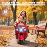 12V Electric Motorcycle for Kids Ages 3-8, 2 Seats Ride-On Motorbike with 3 Wheels, Bluetooth, USB, LED Light & Storage Box | Safe & Durable Kids Toy Vehicle, Red