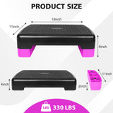 MIIUDGIG 18'' Adjustable Aerobic Step Platform, Adjustable Fitness 4-6in Exercise Stepper Workout with 2 Risers, Aerobics Stepper Workout Stepper for Home Gym Cardio Strength & Training (Purple)