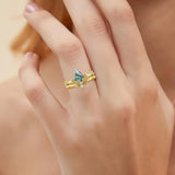 Personalized Moss Agate Engagement Ring set Engraving Text Moss Agate Wedding Ring Set Gold For birthday Promise ring Chirstomas (yellowgold)