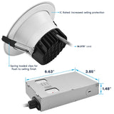 LUXRITE 6" Inch Commercial LED Recessed Light with J-Box, 5 CCT Options 2700K-5000K, 3 Wattages 30/40/50W, 0-10V TRIAC Dimmable, CRI90, 3000/4000/5000 Lumens, 120-277V, Wet Rated, IC Rated (4 Pack)
