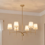 Alynzee Gold Chandeliers for Dining Room, 6-Light Modern Chandelier Light Fixture Over Table, with White Fabric Shade, 34" Large Transitional Kitchen Pendant Lights for Living Room Bedroom Foyer