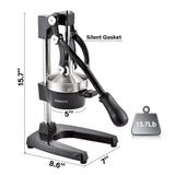 Cast Iron manual juicer, Hand Citrus juicer press, Orange Lemon Squeezer,Heavy Duty Manual Juicer,Commercial Grade,Countertop Extactor for Fruit Juice -Stainless Steel,Easy to Clean Black